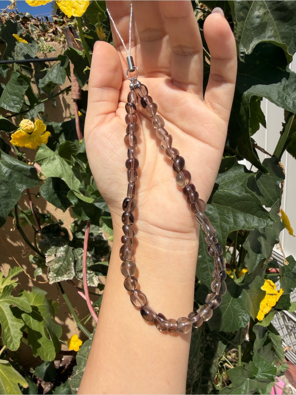 Natural Smoky Quartz Phone Charm Beaded Crystal Wrist Strap Gemstone Handmade